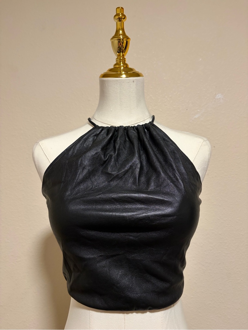 Olivaceous Black Drawstring Halter Crop Top
